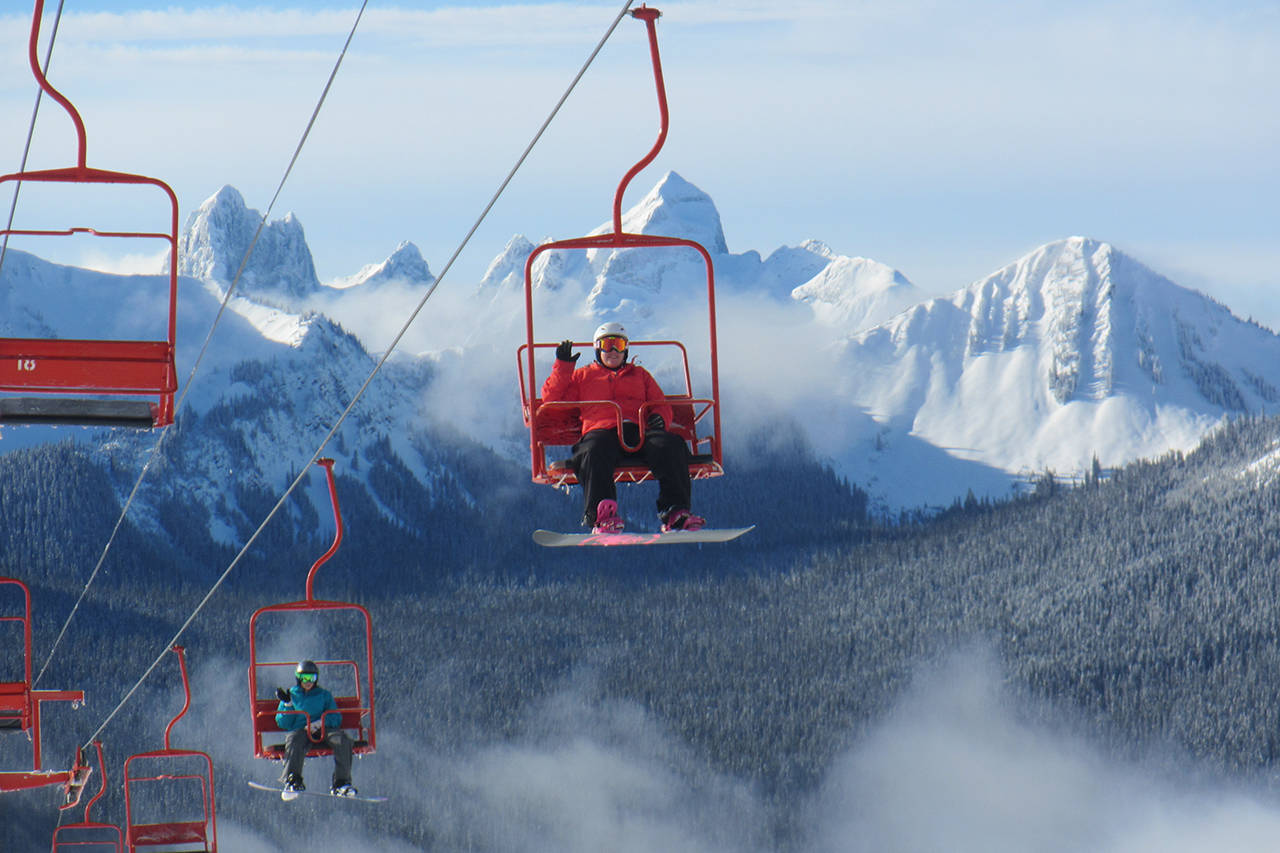 You don’t find many old-school fixed-grip chair lifts like this anymore. Credit: Manning Park Resort.