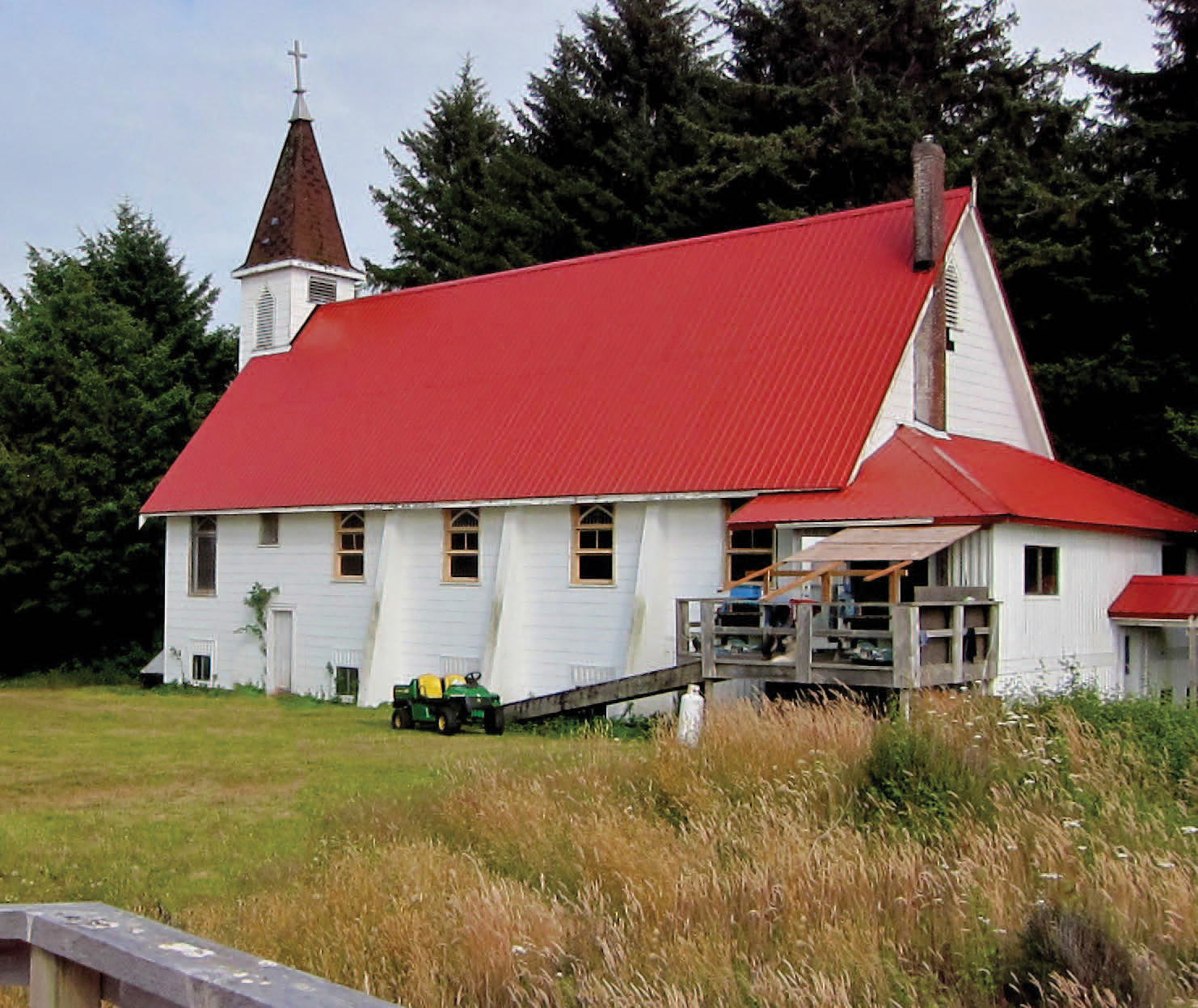 The historic Yuquot church, at the end of the Nootka Island Trail, houses First Nations carvings and intricate stained glass art. 